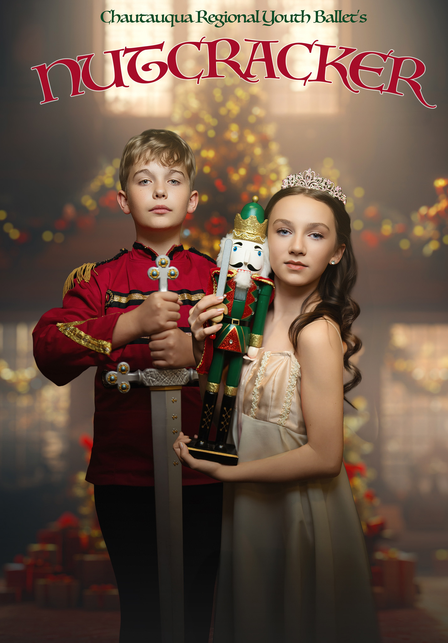 Young CRYB dancers portraying the Nutcracker Prince and Clara with a Nutcracker doll